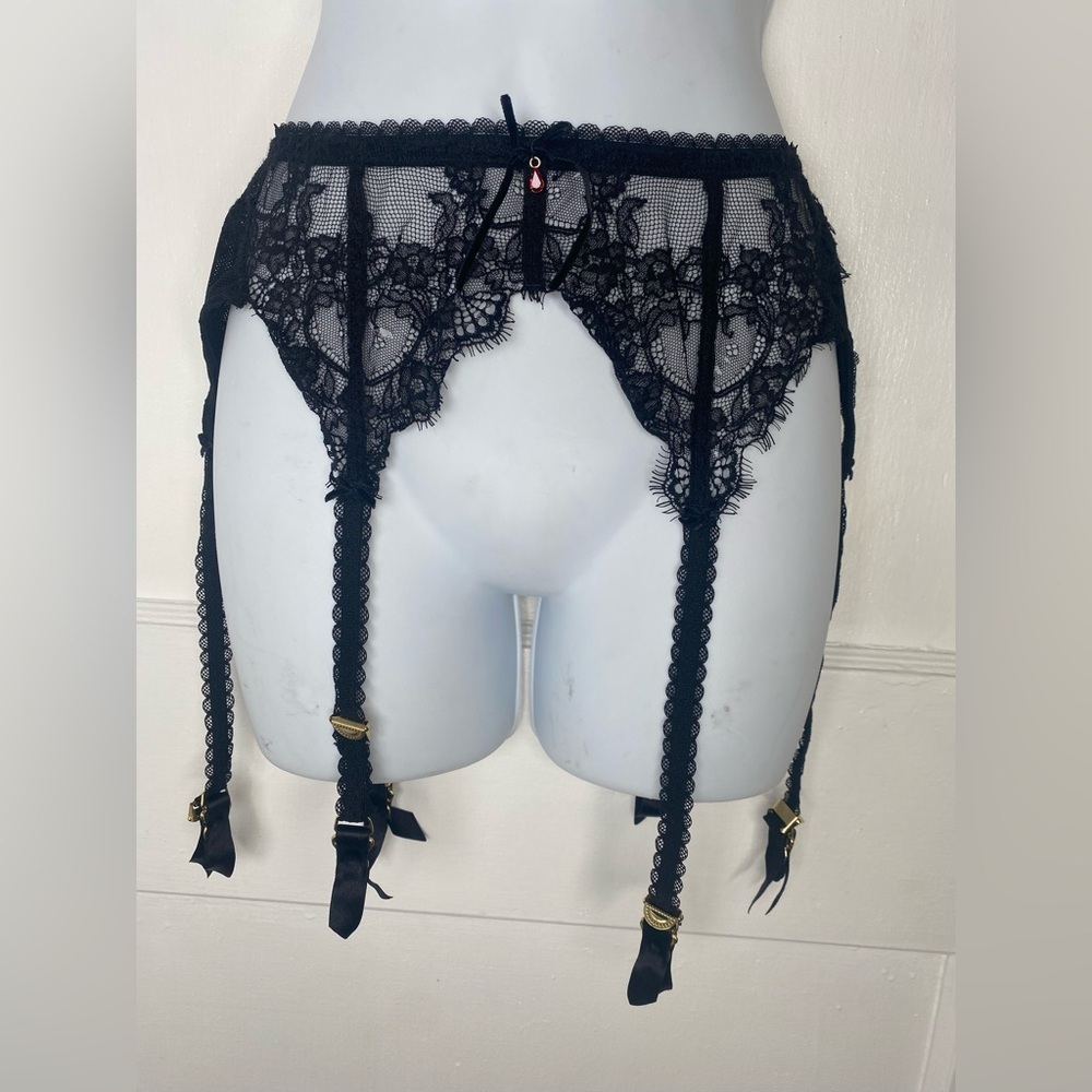 Dita Von Teese New Black Lace Garter Belt with Gold Accents – Women's Intimates